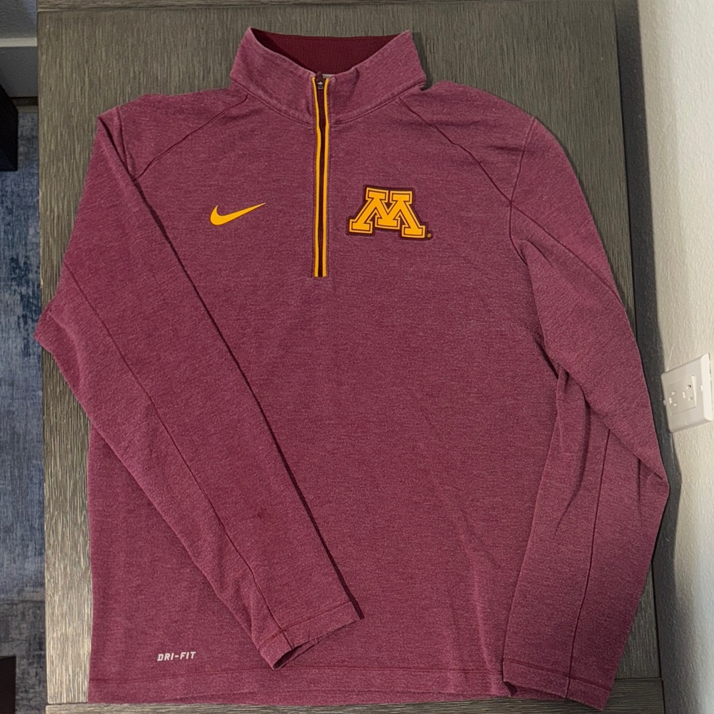 University of Minnesota Nike Maroon Dri-FIT Pullover with Yellow Accents